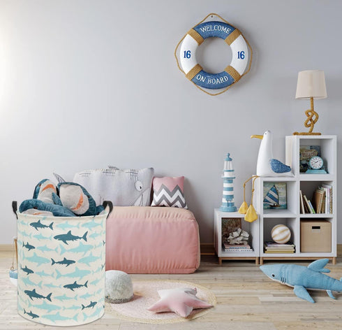 HIYAGON Kids hamper Shark Baby Boys Hamper Kids laundry Hamper Basket Cute Toy Storage Basket Bin Nursery Hamper Girls Shark room Decor (Blue Shar...