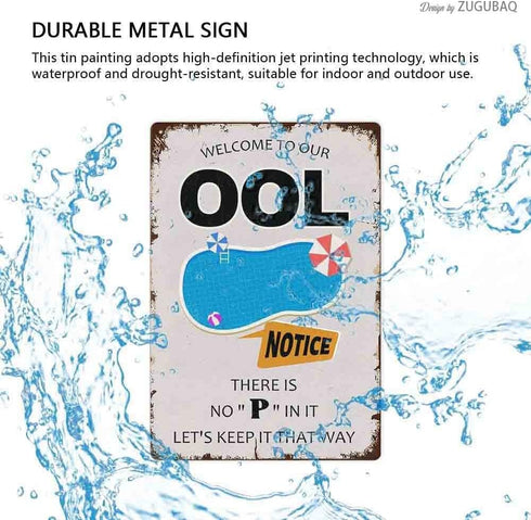 Welcome To Our Pool Sign, Outdoor Swimming Pool Decorations, Outside Pool Metal Sign Notice There Is No Pee In It Let'S Keep It That Way, 12X8 Inc...