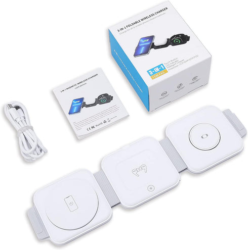 Criacr 3 in 1 Foldable Wireless Charging Station,3in 1 Wireless Charger,Travel Charger for Multiple Devices,Magsafe Charger for iPhone 15/14//13/1...