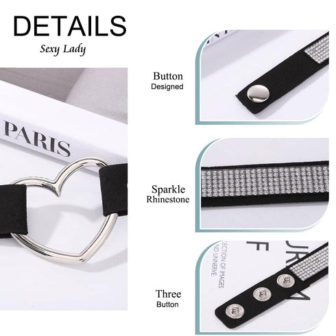 Rhinestone Leather Choker Necklace Black Sparkle Crytal Choker Collar Nighclub Rave Party Gothic Necklace for Women and Girls...