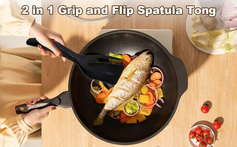 2-in-1 clip flipping spatula pliers egg flipping pliers double-sided pancake fish flipper Chicken rolls making household kitchen cooking tools (bl...
