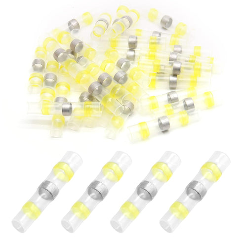 100Pcs 12-10 AWG Wire Connectors Waterproof Solder Sleeve Heat Shrink Butt Connectors Self Soldering Wire Connectors(Yellow,12-10 AWG)...