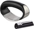 Garlic Press Rocker Stainless Steel, 3-in-1 Garlic Mincer+ Garlic Peeler Silicone+ Brush, Garlic Pounding Tool Mincer Masher Clove Mincing Crusher...