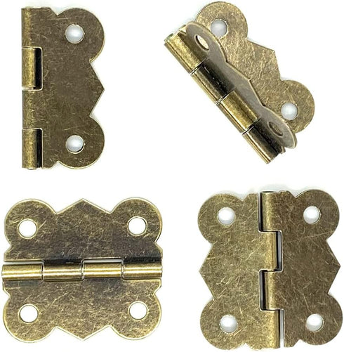 2 Sets Antique Wood Case Chest Box Hasp Latch Lock Retro Decorative Hinges and Box Corner Protectors with Screws Hardware Kit for Jewelry Box Deco...