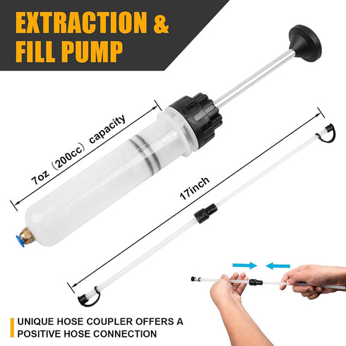 200CC Fluid Extractor Pump, Oil Change Syringe with Hose, Manual Fluid Extractor/Fill Pump for Car Fluid Transfer...