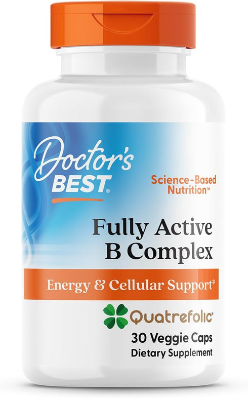 Doctors Best Fully Active B Complex, Energy & Cellular Support, Non-GMO, Gluten Free, Soy Free, Vegan 30 Veggie Caps...