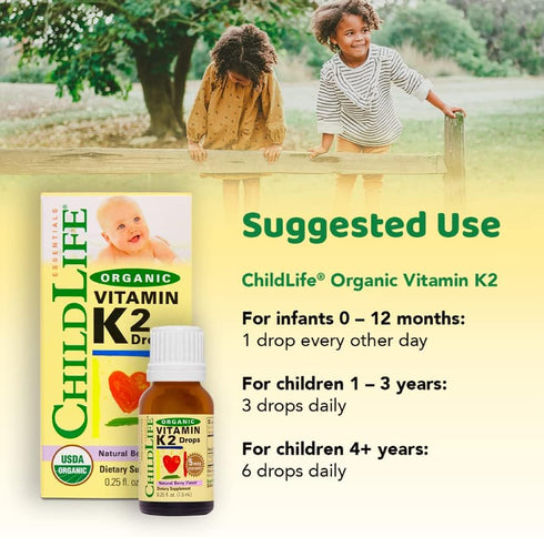 ChildLife Essentials Organic Vitamin K2 Drops - Liquid K2 Vitamin Drops, 5 mcg per Drop, USDA Organic, All-Natural, Non-GMO, Gluten-Free - Natural...