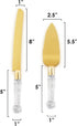 Wedding Cake Knife and Server Set Gold, Cake Cutter and Pie Spatula, Cake Server and Knife Set of 2 with Crystal Handles, 1.2mm Thick Blades, Cutt...