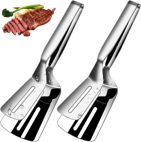 12 Inch Long Kitchen Spatula, 304 Stainless Steel, Slotted Spatula, Double Blade, Cooking and Serving Utensil for Food Holding and Flipping, Anti ...