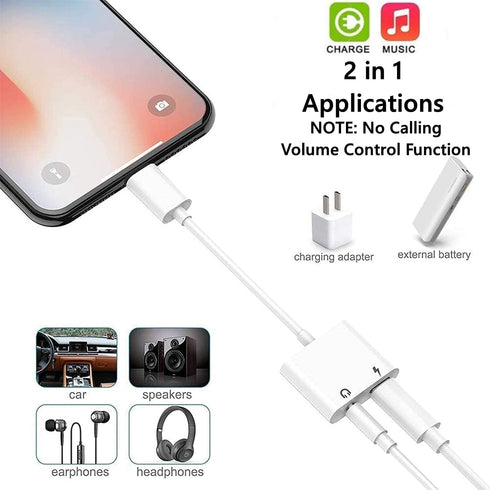 2 Pack Lightning to 3.5mm Headphones Adapter for iPhone 2 in 1 Aux Audio+Charge iPhone Splitter Compatible with iPhone 14/13/12/11/XS/XR/X/8/7/iPa...