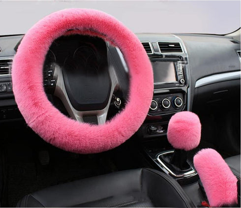 Pinbola 6pcs/Set Soft Fluffy Faux Wool Steering Wheel Cover & Seatbelt Shoulder Pads & Handbrake Cover & Gear Shift Cover Winter Warm Universal Fi...