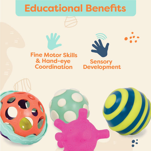 B. toys- B. baby- 4 Sensory Balls – Baby Toys – Developmental Play – Rubber Balls with Textures, Sounds, Lights – Ball-a-baloos- 6 Months +...