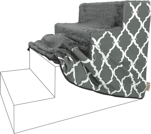 Best Pet Supplies Foam Pet Steps Cover for Small Dogs and Cats, Portable Ramp Stairs for Couch, Sofa, and High Bed Climbing (Cover Only) - Gray La...