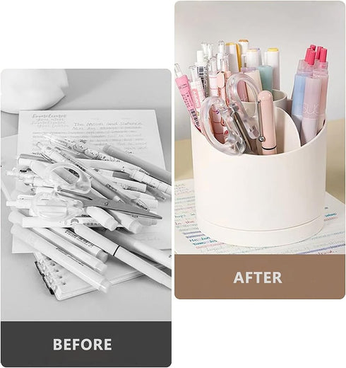 Spinning Pen Holder for Desk, Cute Pencil Cup Organizer for Home Office School, 7 Divided Sections, Pink, Unique Rotating Desktop Supplies and Acc...