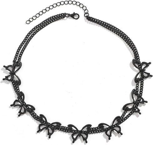 COLORFUL BLING Gothic Black Star Moon Choker Necklace Punk Style Layered Tassel Y2k Butterfly Collar Necklace for Women Goth Jewelry...
