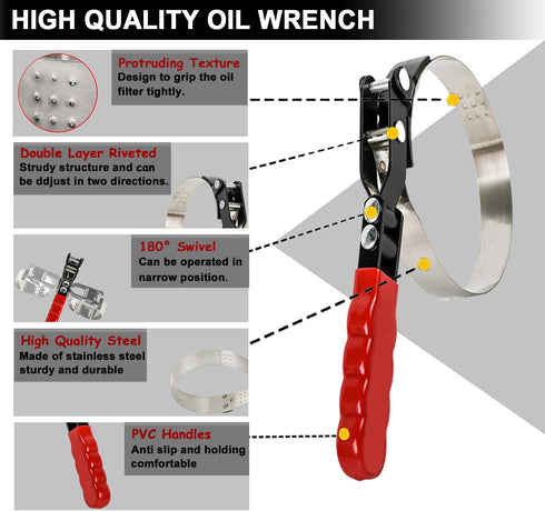 Small Swivel Oil Filter Wrench, Oil Filter Removal Tool, Adjustable Filter Wrench Fits Filter from 2-3/4" to 3-1/3" for Cars, Motorcycles and Lawn...