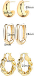 14K Gold Hoop Earrings for Women, Hypoallergenic Chunky Gold Hoop Earrings Multipack, Lightweight Twisted Huggie Hoops Earring Set Jewelry for Gif...