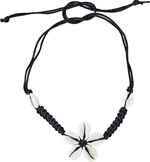 BlueRica Braided Black Cord Choker Necklace with Cowrie Shell Flower Pendant...