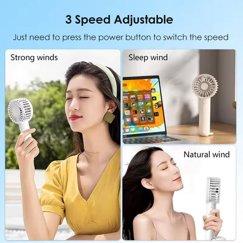 Portable Handheld Fan with Buckle Design, Mini Rechargeable Fan with 3 Speed Adjustable, Small Personal Fan for Home, Office, Travel, and Outdoor ...