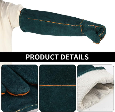 1 Pair Animal Handling Gloves Bite Proof,Leather Welding Gloves,24.4in Reinforced Leather Gloves with 2 Tweezers for Dog Training,Cat,Falcon,Repti...