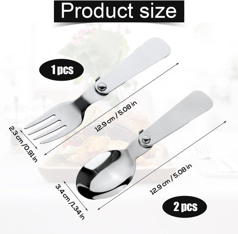 2pcs Replacement Spoons and 1pc Fork Compatible with Thermos Funtainer 10oz Insulated Food Jar, Stainless Steel Metal Folding Spoon Portable Folda...