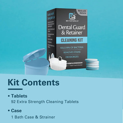 Retainer Cleanser Tablets and Soak Container Universal No Mess Denture Cleaning Tablets and Denture Bath Case Strainer Multipurpose Bath Cup Mouth...