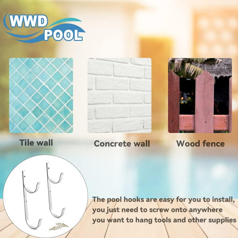 WWD POOL Swimming Pool Aluminum Pole Hanger Set, Blue, 1-Pack (2 Hooks), for Telescoping Poles, Leaf Rakes, Skimmers, Nets, Brushes, Vacuum Hoses ...