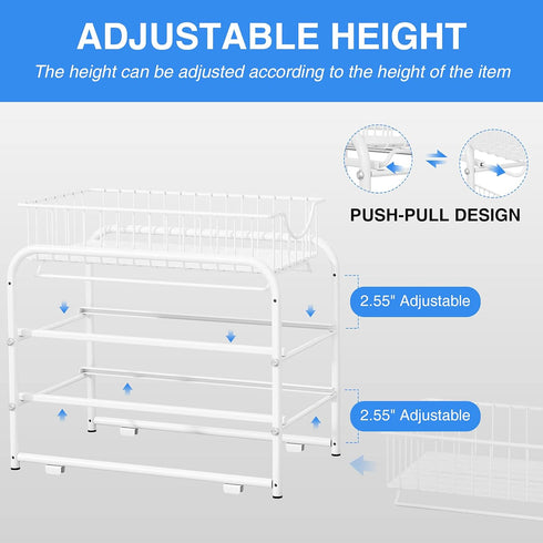 AIYAKA 2 Tier Stackable Sliding Basket Organizer Drawer For Kitchen And Bathroom/Cabinet Drawers,White...