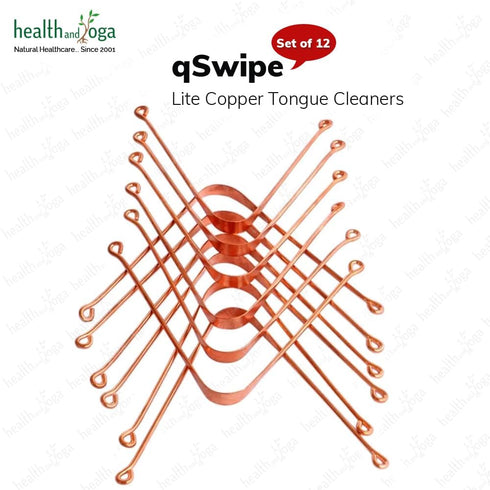 HealthAndYoga™ qSwipe Lite Copper Tongue Cleaners (Pack of 12) – Prevents Bad breath, Improves taste- Flexible, Curved ends provide good grip – Co...