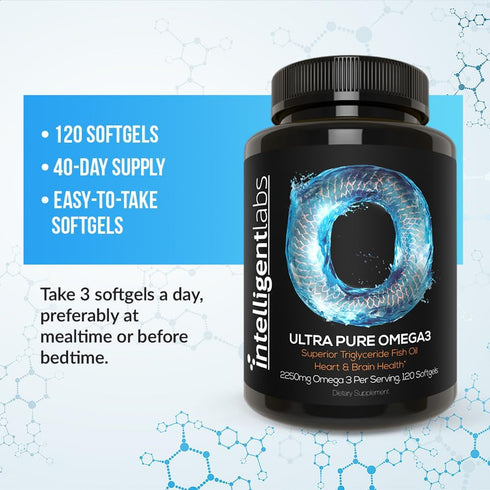 Intelligent Labs Triglyceride Omega 3 | 2250mg per 3-Capsule Serving | Burpless Fish Oil Capsules | Cardiovascular, Brain, Joint & Eye Support | 1...