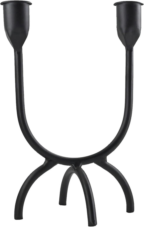 Hand Forged Iron 2Arm Candelabra Black Candle Holder Taper Candle Sconces for Table Centerpiece, Wedding Reception, Festive Christmas Mantel Decor...