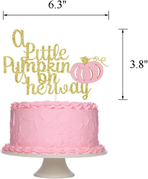 A Little Pumpkin is On Her Way Cake Topper - Pink Glitter Baby Shower Decoration for Girl Fall Theme Party...