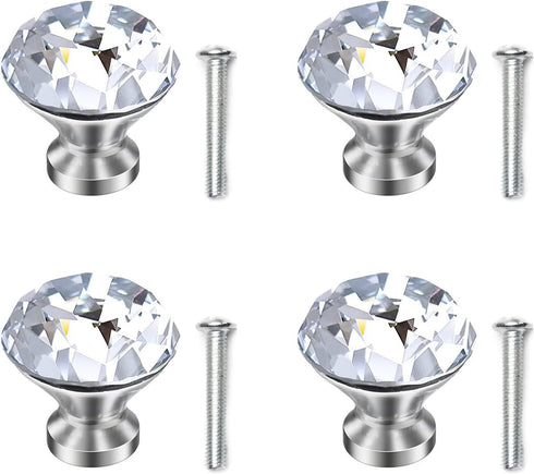 MroMax 5Pcs Crystal Glass Dresser Knobs 30mm Diamond Shaped Pull Handles with Silver Zinc Alloy Base for Cupboard Drawer Dresser Kitchen Cabinet B...