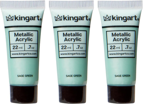 KINGART 502-110 PRO Artist Quality METALLIC SAGE GREEN Acrylic Paint, 22ml (0.74oz) Tubes, 3 Pack - Set (66ml Total), Metallic Sage Green...