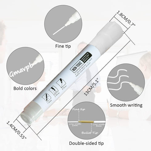 White Dry Erase Markers for Black Glass Board, 2-in-1 Premium Reversible Dual Tip - Bullet & Fine Point, Erasable Blackboard Chalkboard Liquid Cha...