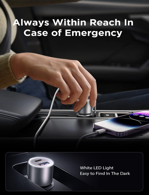 LISEN PD45W&QC24W Car Charger Adapter Fast Charging, 3 in 1 Super Fast Charging Adapter Metal Window Breaker Seatbelt Cutter for iPhone 15 14 Pro ...