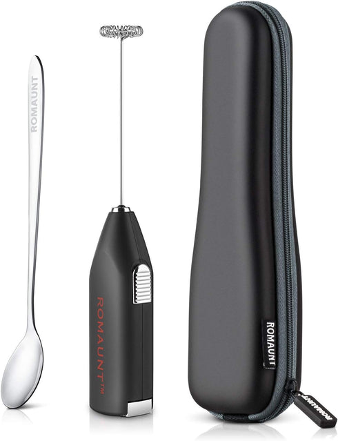 Electric Milk Frother Drink Mixer ROMAUNT Handheld Electric Battery Operated Frother Coffee Stainless Steel Foam Maker Perfect for Espresso, Latte...