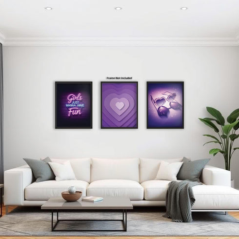 Posterizer 3 pcs-Retro Purple Aesthetic Girly Art-Abstract & Modern Art- Gift for Women, Fashionistas, Designer Fashion Fans-Living Room Bedroom D...
