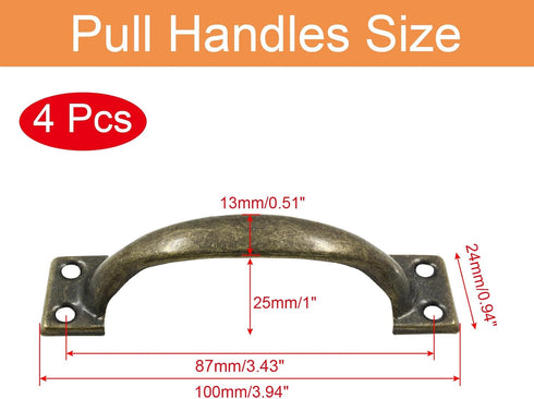4 Pcs Bronze Pull Handles, Vintage Style Barn Door Handles Metal Gate Pull Handle Cabinet Handles for Drawer, Dresser, Cupboard, Closet (4 Inch Le...