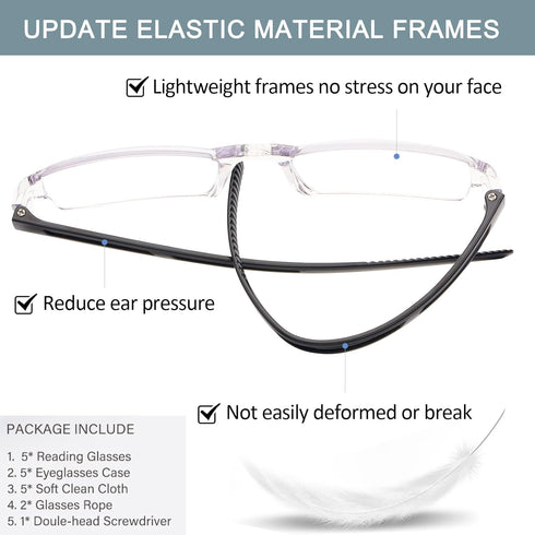 AQWANO Blue Light Blocking Computer Reading Glasses 5 Pack Clear Frame Rimless Readers Lightweight Comfortable Anti Glare Filter for Women Men, 3....