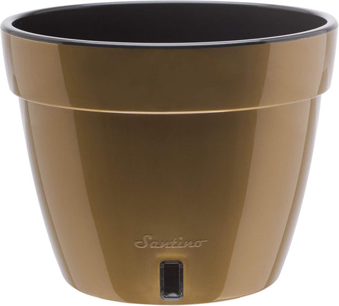 Self Watering Planter - Modern Flower Pot with Water Level Indicator for All House Plants, Flowers, Herbs (Diameter 7.9", Gold/Black)...