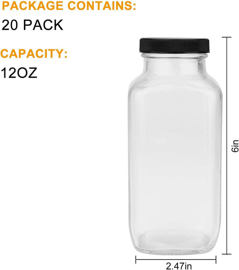 Encheng Beverages Drinking Bottles 12oz,Glass Water Botttle with Lids,Octagonal Vintage 350ml,Juice Bottles for Storage Tea,Kombucha,Milk Smoothie...