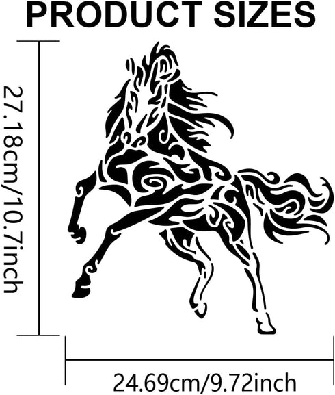 Large Patterned Horse Stencil 11.8×11.8inch Square Mandala Horse Stencil Template with Paint Brush Reusable Running Horse Drawing Templates for Cr...