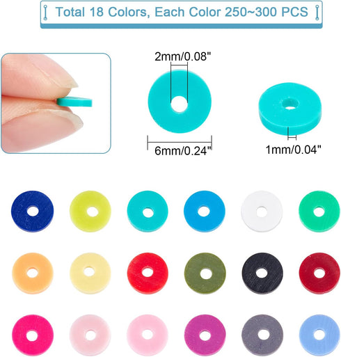 PH PandaHall 4500pcs Polymer Clay Beads 6mm Vinyl Disc Beads 18 Colors Heishi Beads Flat Silicon Beads for Hawaiian Friendship Earring Choker Brac...
