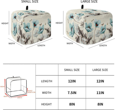 2 Slice Toaster Cover, Bread Machine Cover Retro Turquoise Flowers Butterfly Dragonfly Country Style Kitchen Appliance Dust Cover Top Handle Finge...