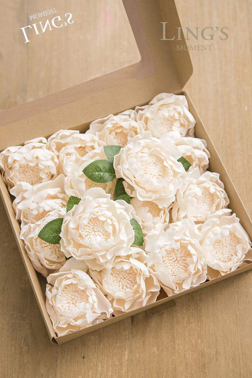 Ling's Moment Flowers 16pcs Cream Blooming Peonies Artificial Flowers with Stem, Artificial Peony Flowers for DIY Wedding Decorations Centerpieces...