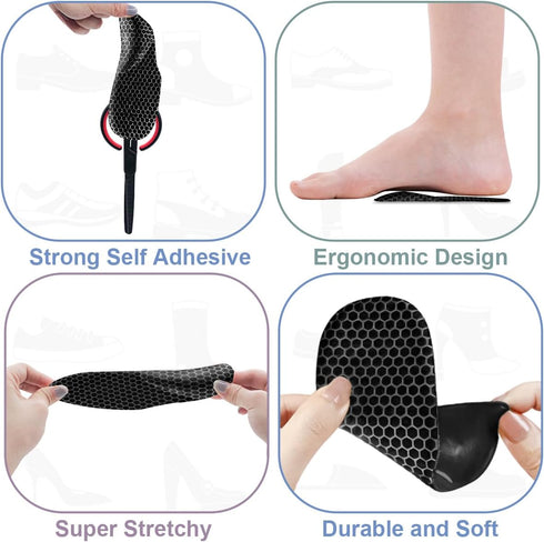 Dr.Foot Arch Support Shoe Inserts for Plantar Fasciitis Relief, Self-Adhesive Arch Pads Heel Cushion for Flats, Heel Pain, Gel Arch Insoles for Me...
