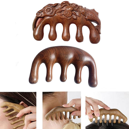 Wide Teeth Hair Comb Sandal Wood Anti-static Scalp Massage Hair Care Tool Relaxation Therapy Stimulation Reflexology Lotus Wood Comb...