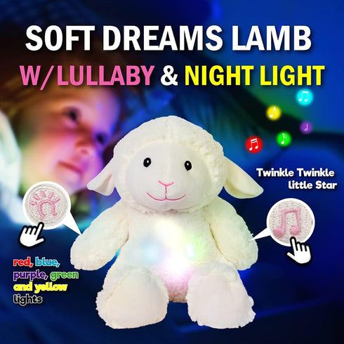 Linzy Toys, 12" Soft Dreams Super Soft Plush Lamb Night Light with Lullabies and soothe The Baby, Huggable Stuffed Animal, Nursery Decor,...