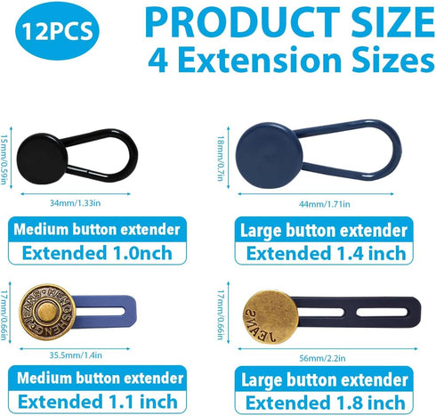 12Pcs Button Extenders for Women and Men's Pants,Skirts Etc Pants Button Extender,Extension Waist 1/1.4 Inche...